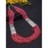 Afghani Oxidized Silver Poth Necklace_Pink&Orange2