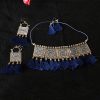 Afghani Oxidized Tassel Choker Set_Blue