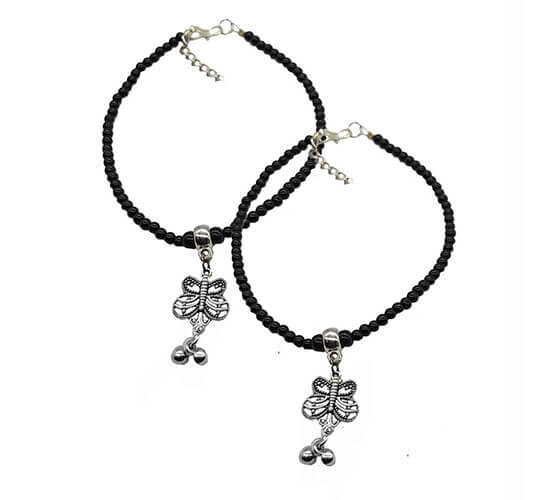 German Silver Anklet Pair_Butterfly