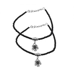 German Silver Anklet Pair_flower