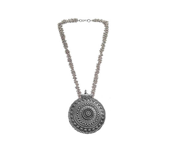 German Silver Circle Long Necklace