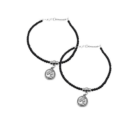 German Silver Coin Charm Anklet Pair