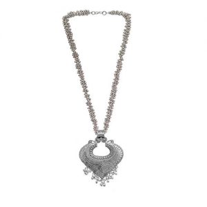 German Silver Crescent Long Necklace