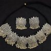 German Silver Designer Lotus Necklace Set_Golden2