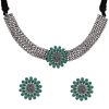 German Silver Floral Motifs Choker Set_Green