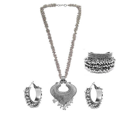 German Silver Heart Tassel Jewelry Set