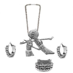 German Silver Krishna Murli Jewelry Set