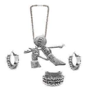 German Silver Krishna Murli Jewelry Set