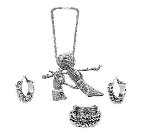 German Silver Krishna Murli Jewelry Set