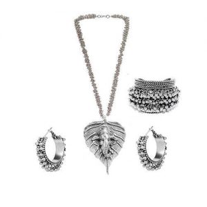 German Silver Leaf Ganesha Jewelry Set