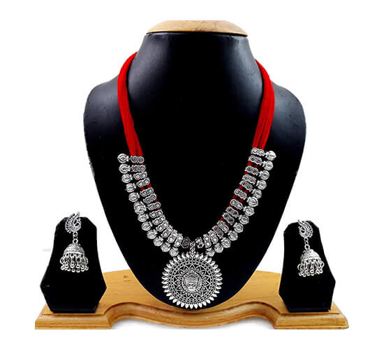 German Silver Plated Necklace Earring Set_Red