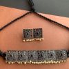 German Silver Square Choker Set_Black