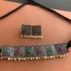 German Silver Square Choker Set_Pink&Green