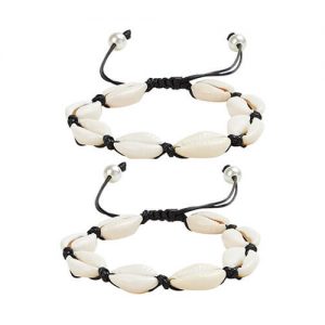 Natural Shell Black Anklet Pair