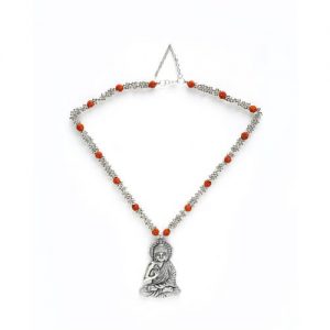 Oxidised Silver Buddha Pendant Necklace
