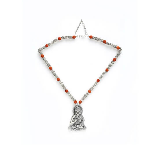 Oxidised Silver Buddha Pendant Necklace