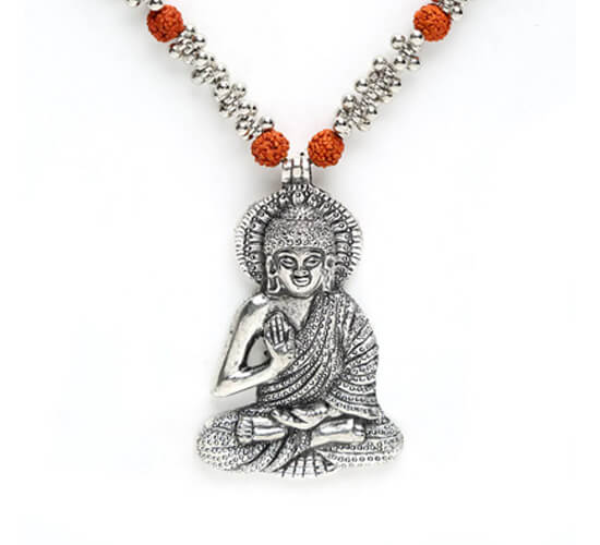 Oxidised Silver Buddha Pendant Necklace1