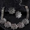 Oxidized Flower Design Necklace Set_2