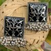 Oxidized Meenakari Square Earrings_Black