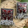 Oxidized Meenakari Square Earrings_Maroon