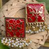 Oxidized Meenakari Square Earrings_Red