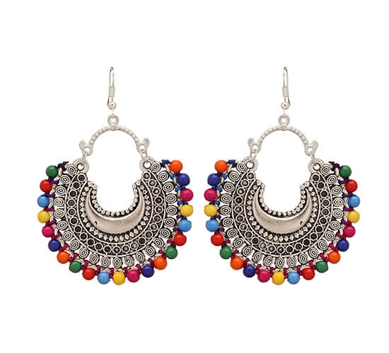 Oxidized Silver Afghani Style Earrings_Multicolor