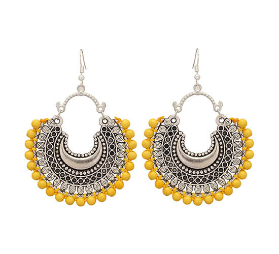 Oxidized Silver Afghani Style Earrings_Yellow