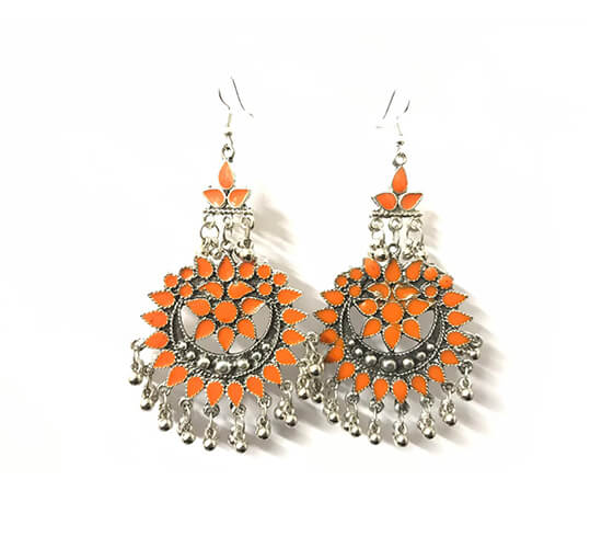 Oxidized Silver Dangle Earrings_Orange