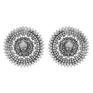Oxidized Silver Durga Face Stud_cover