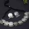 Oxidized Silver Lotus Necklace Set_cover1