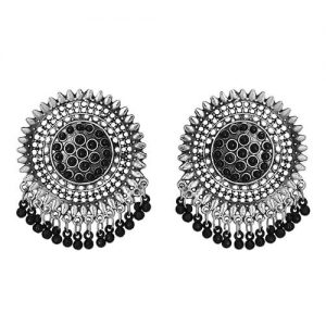 Oxidized Silver Round Stud Earrings_Black