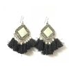 Oxidized Square Mirror Tassel Earring_Black