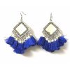 Oxidized Square Mirror Tassel Earring_Blue