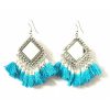 Oxidized Square Mirror Tassel Earring_LightBlue