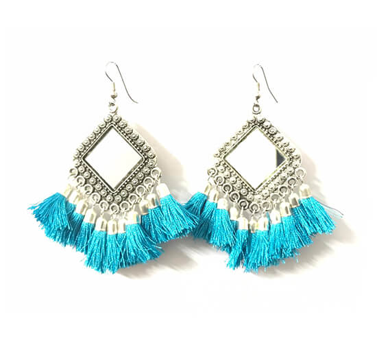 Teal fringe tassel earrings  Amahle Designs