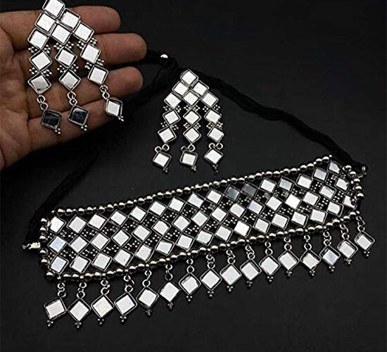 Square Mirror Work Choker Necklace Set_cover1