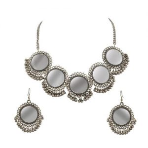 Oxidised Plated Mirror Jewelry Set