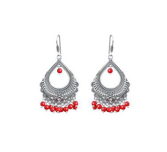 Oxidized Bali Dangle Earrings_Red