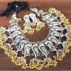 Oxidized Peacock Carved Choker Set_GoldenSilver1