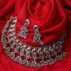 Oxidized Peacock Carved Choker Set_Silver1