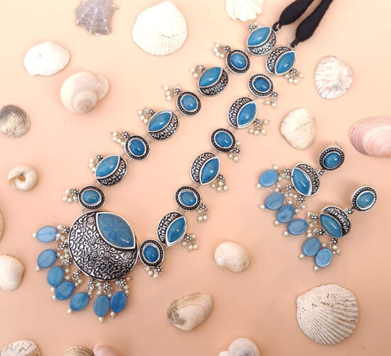 German Starling Aquralic Bead Jewellery Set - blue 2 (1)