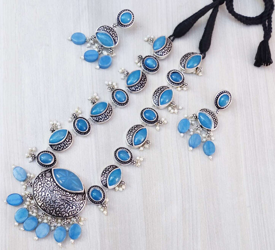 German Starling Aquralic Bead Jewellery Set - blue 3