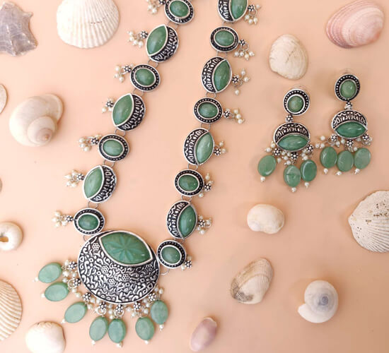 German Starling Aquralic Bead Jewellery Set - green 2
