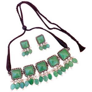 Silver Plated Stone Jewellery set - green 1