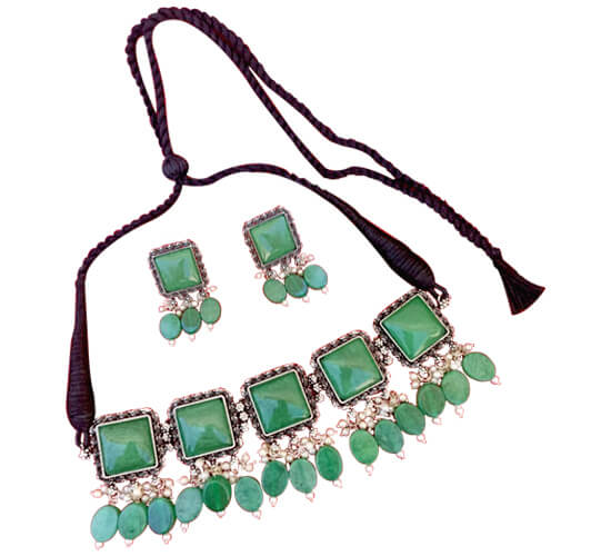 Silver Plated Stone Jewellery set - green 1