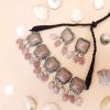 Silver Plated Stone Jewellery set - light brwon 2