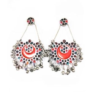 Afghani Meenakari Work Chand Shaped Earrings 1