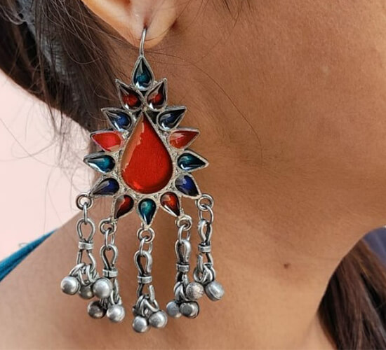 Afghani Meenakari Work Multicolor Earrings
