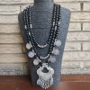 German Silver Black Bead Coin Charm Necklace 2