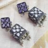 German Silver Square  Shining Mirror Jhumka 2